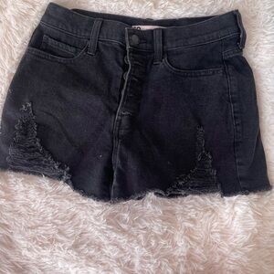 SO Black Jean Shorts with Distressed Hem-High Waisted